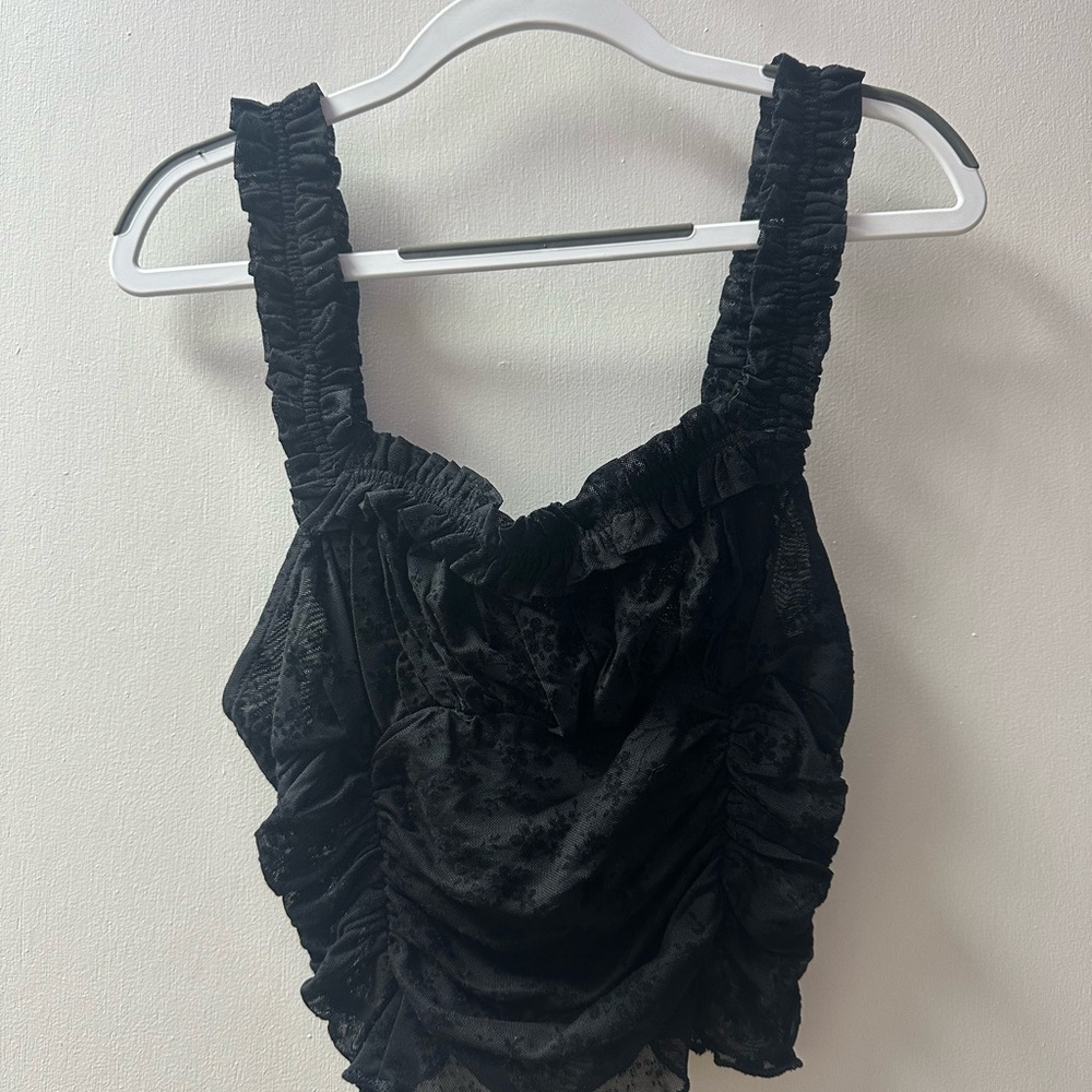 Black Ruched Lace Top